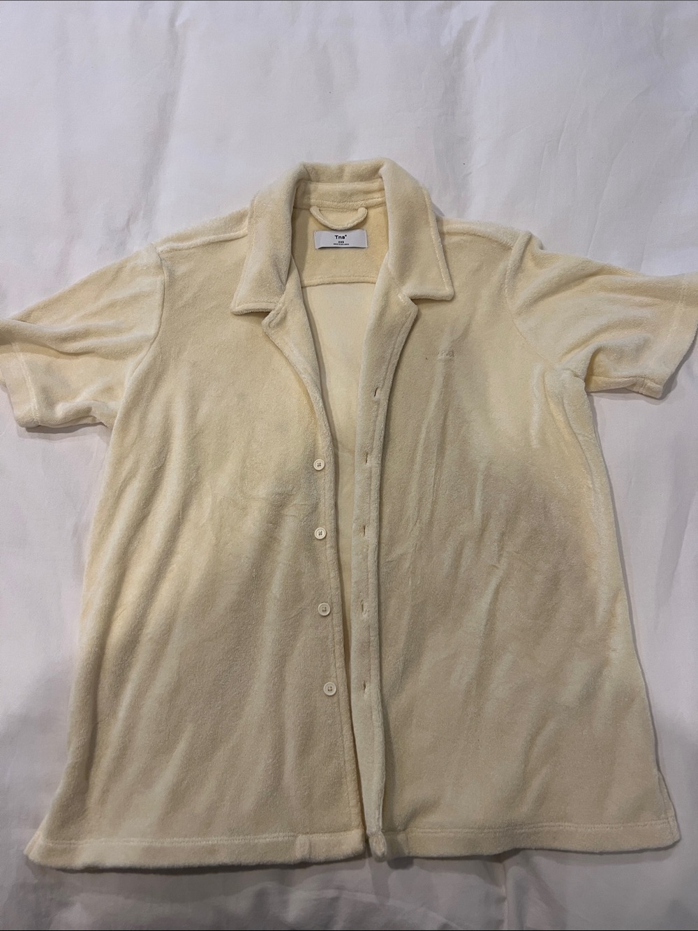 TNA Oversized Butter Yellow Short-Sleeve Terry Button-Up Shirt